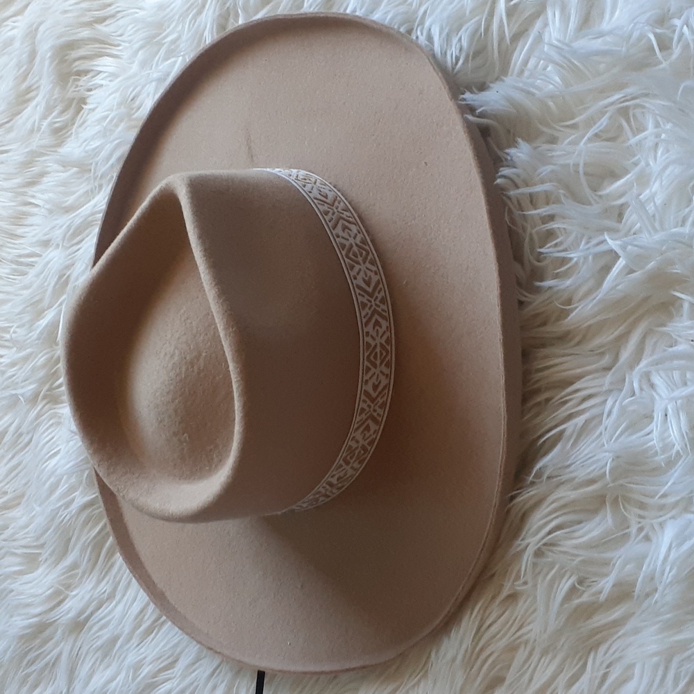 Angela & William Beige Australia Felt Wool Wide Brim Fedora Hat - Picture 3 of 10